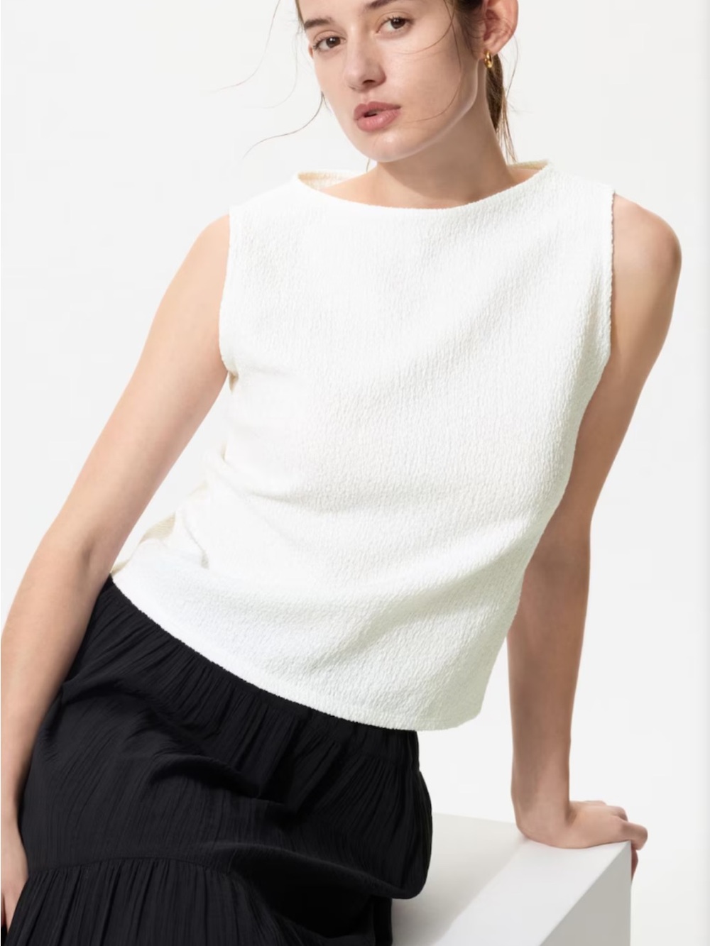 Uniqlo Cream Textured Boat-Neck Tank